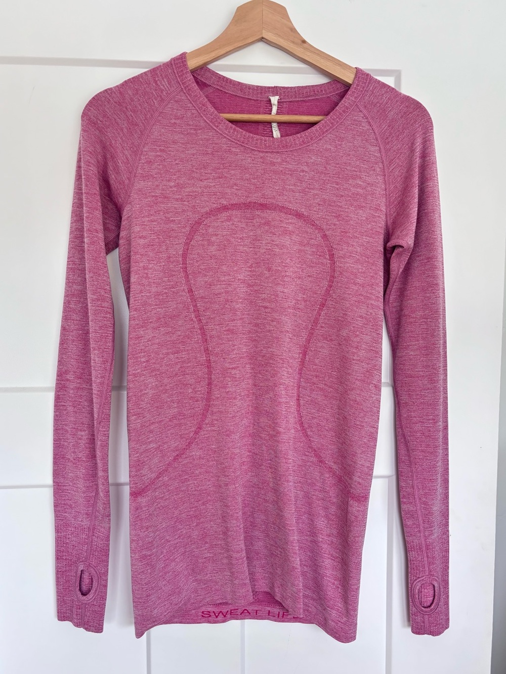 Lululemon Swiftly Tech Long-Sleeve Shirt 2.0 Pink Shimmer Waist Length Sz 6